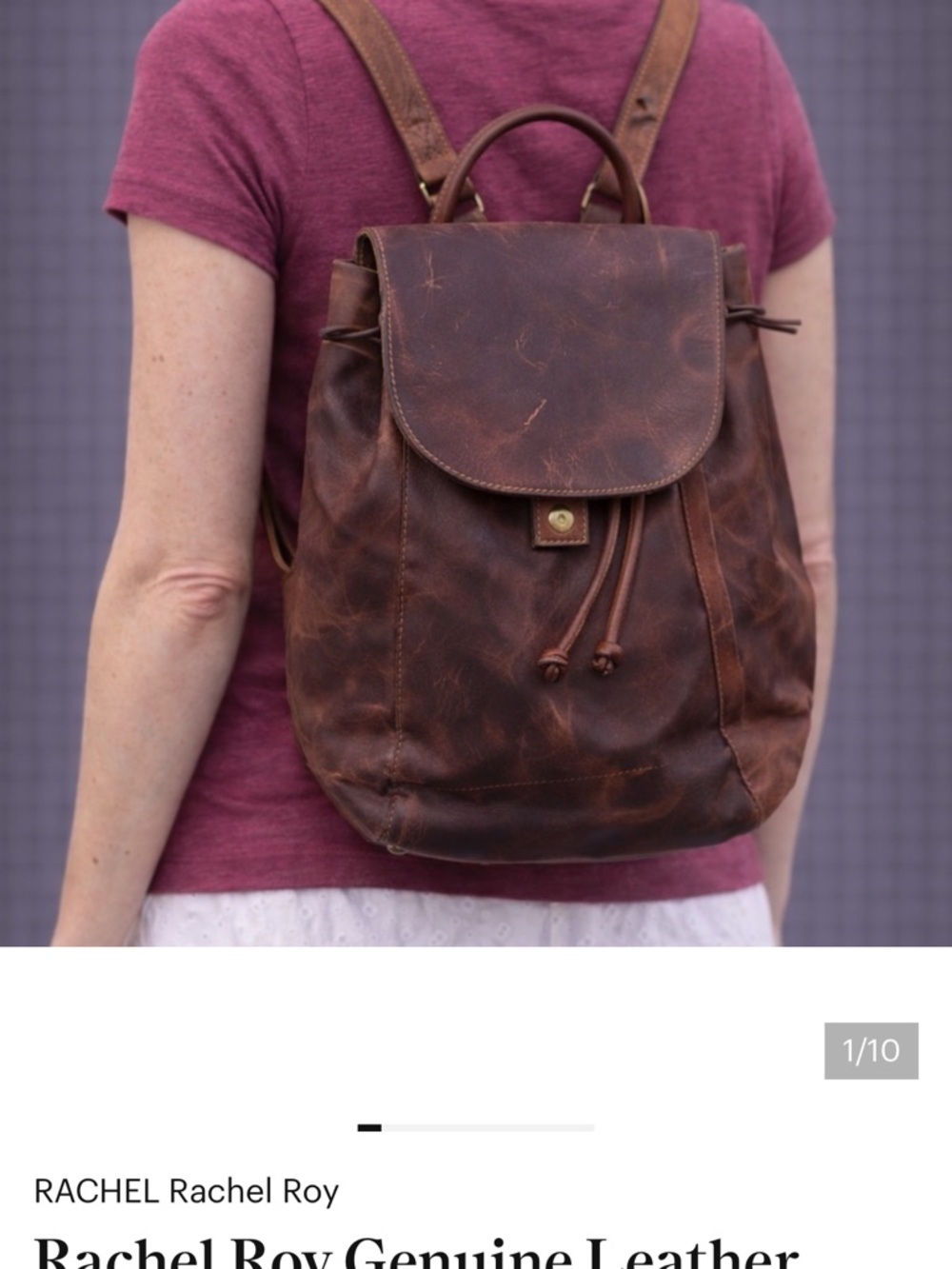 Rachel Roy Distressed Leather Drawstring Backpack Tote - Dark Brown - Picture 2 of 11